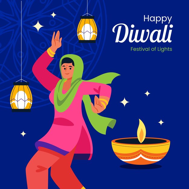 Flat illustration for diwali hindu festival celebration