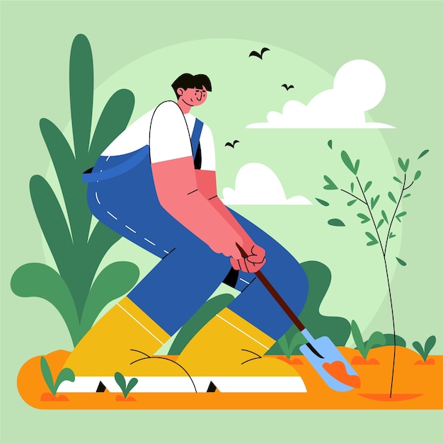 flat illustration for earth day celebration with people planting