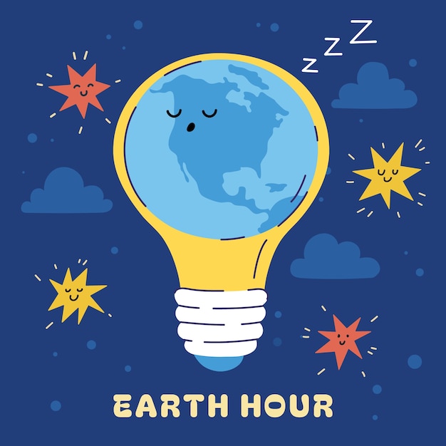 アース・アワー (Earth Hour) のフラットイラスト