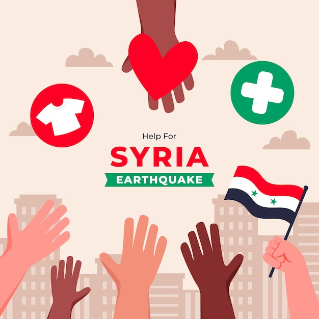 Vettore gratuito illustrazione piatta per il terremoto in siria