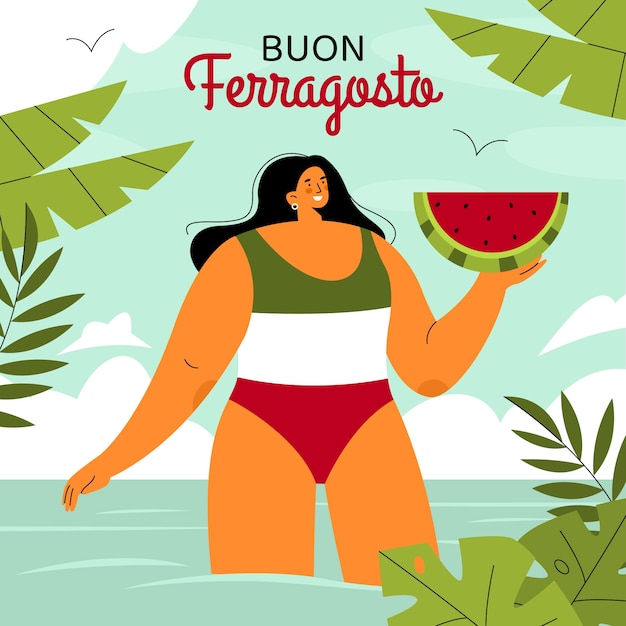 Vettore gratuito illustrazione piatta per la celebrazione di ferragosto