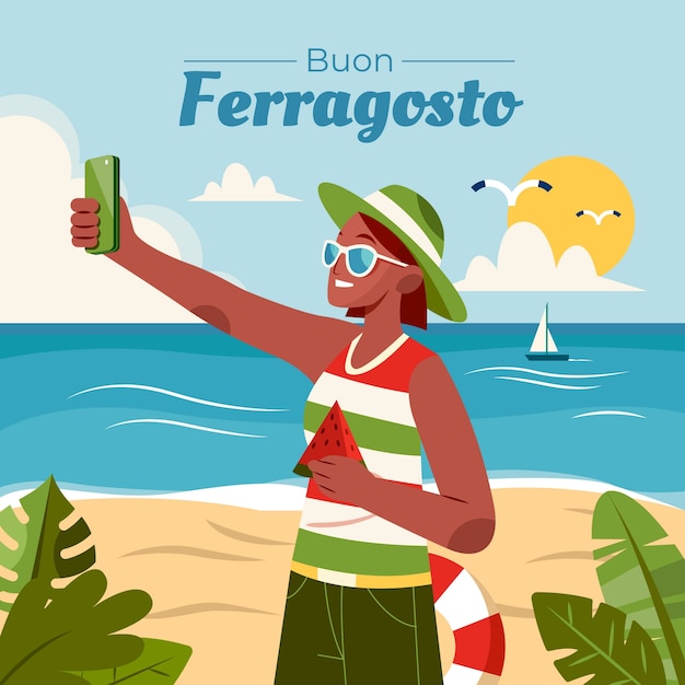 Vettore gratuito illustrazione piatta per la celebrazione di ferragosto