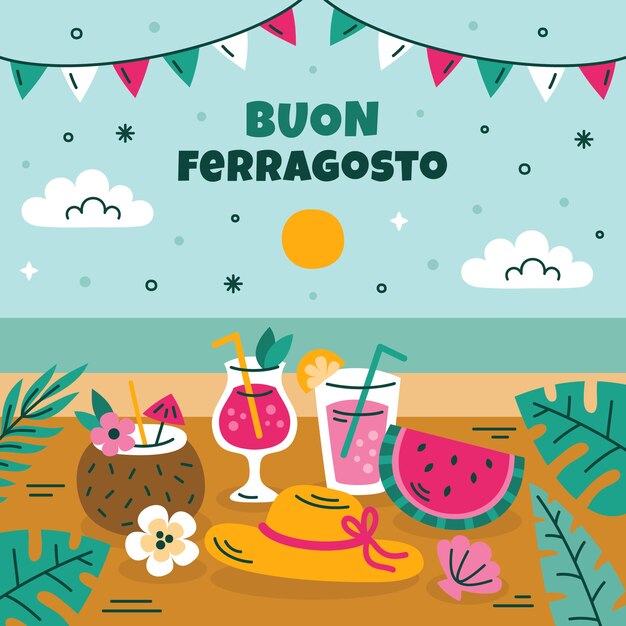 Illustrazione piatta per la celebrazione di ferragosto