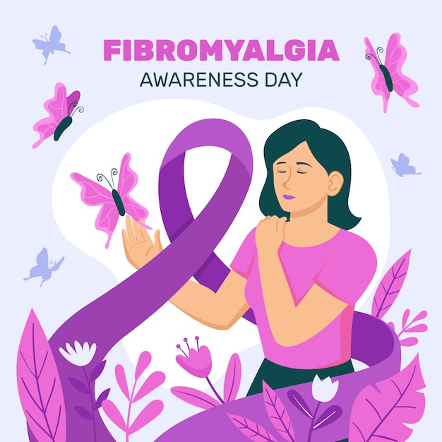 Vettore gratuito illustrazione piatta per la giornata di sensibilizzazione sulla fibromialgia