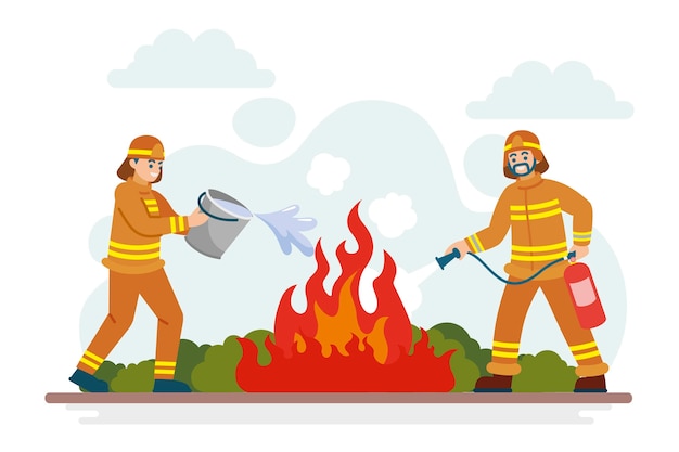 Free vector flat illustration of firefighters putting out a fire