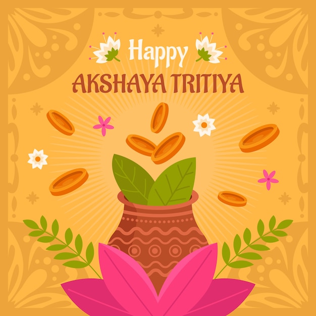 무료 벡터 akshaya tritiya 축제 축하를 위한 평면 그림