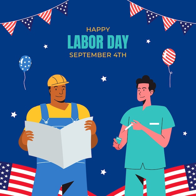 無料ベクター アメリカの労働者の日の祝賀のためのフラットイラスト