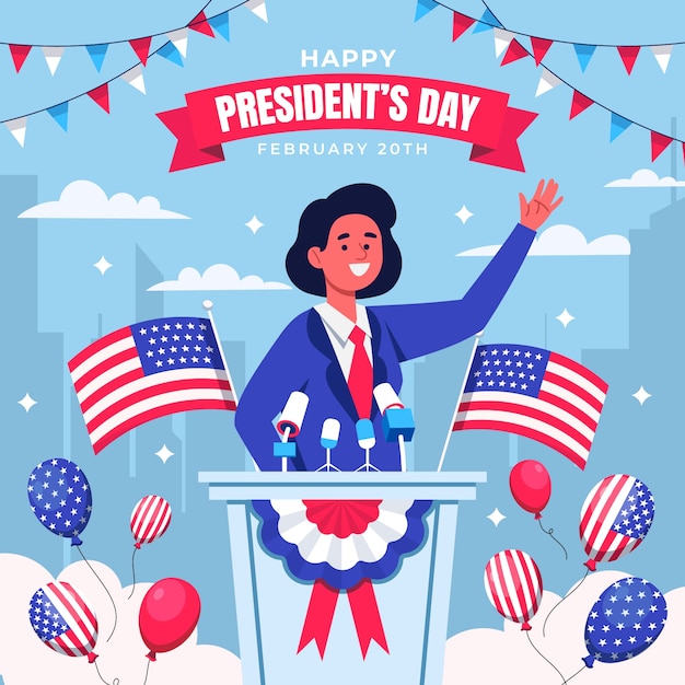 無料ベクター アメリカ大統領の日祝いのフラットイラスト