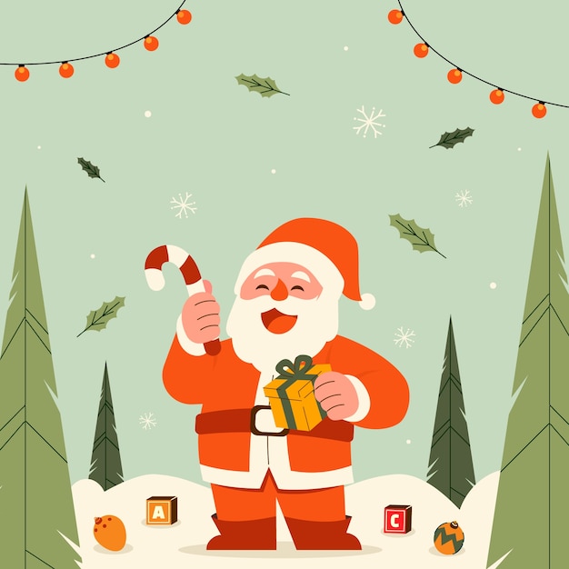 Плоская иллюстрация для празднования рождества с мультяшным санта-клаусом