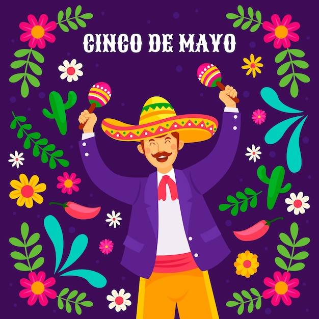 무료 벡터 cinco de mayo 축하를 위한 평면 그림