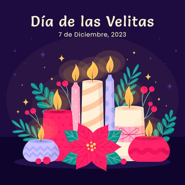キャンドルを使ったディア・デ・ラス・ベリタスのお祝いのフラットイラスト
