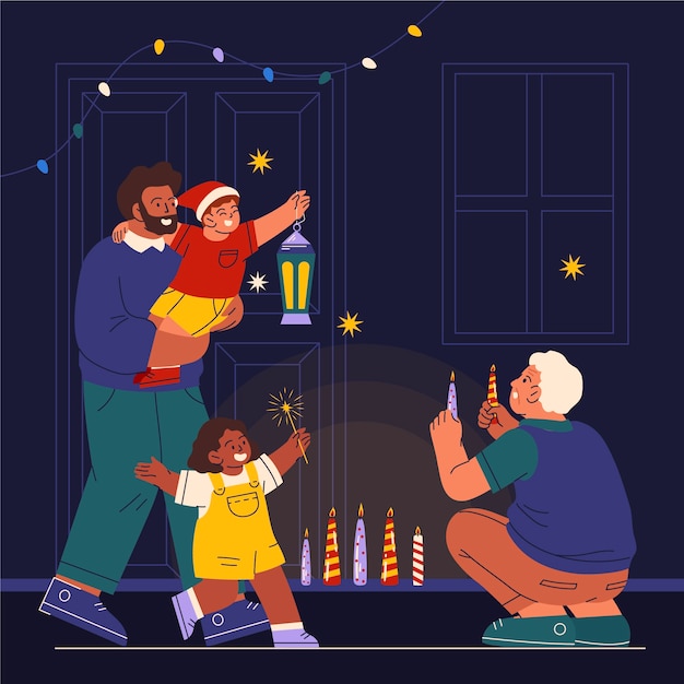 Бесплатное векторное изображение Плоская иллюстрация к празднованию диа-де-лас-велитас с людьми и свечами