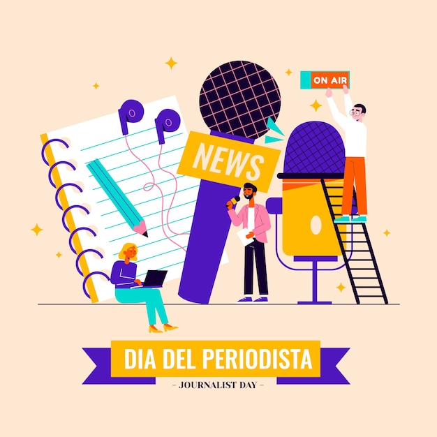 Бесплатное векторное изображение Плоская иллюстрация для празднования dia del periodista