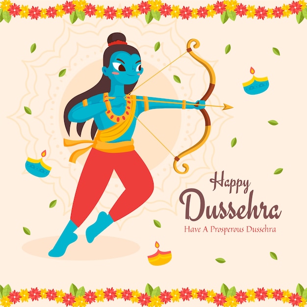 Dussehra 축제 축하를 위한 평면 그림