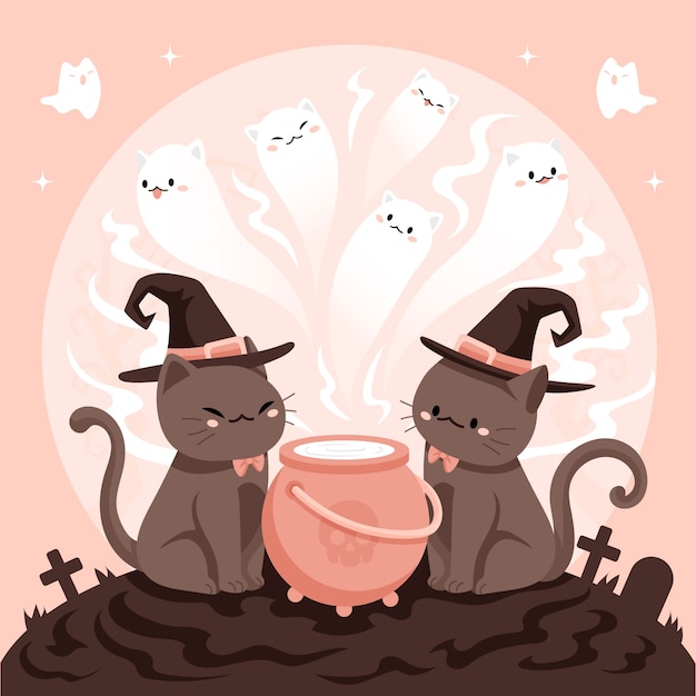 無料ベクター ハロウィーンのお祝いのフラットの図