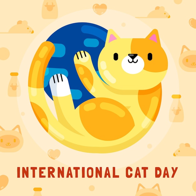 無料ベクター 世界猫の日のお祝いのフラットイラスト