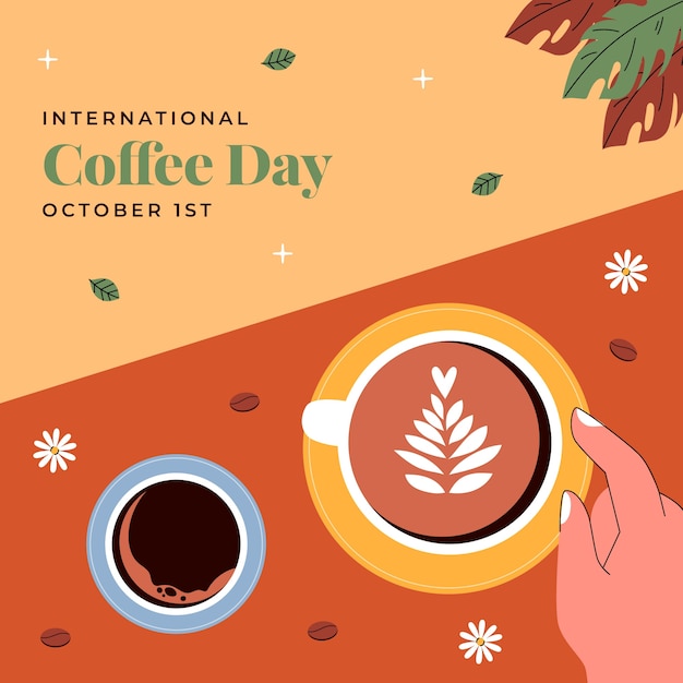 Бесплатное векторное изображение Плоская иллюстрация для празднования международного дня кофе