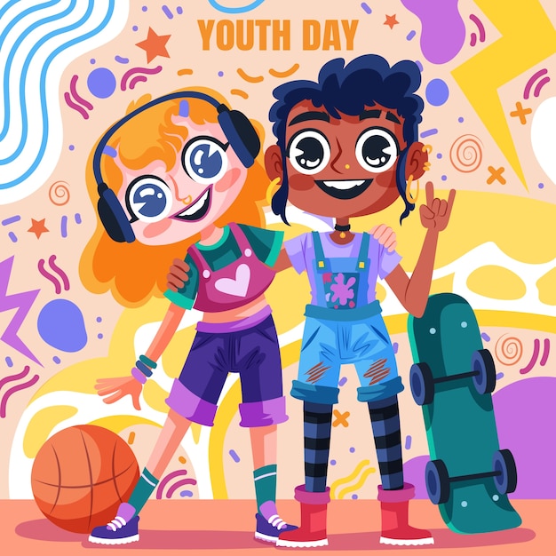 Плоская иллюстрация к празднованию международного дня молодежи