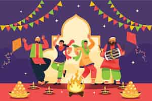 무료 벡터 lohri 축제 축하를위한 평면 그림