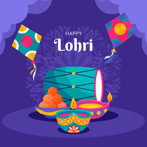 무료 벡터 lohri 축제에 대한 평면 그림