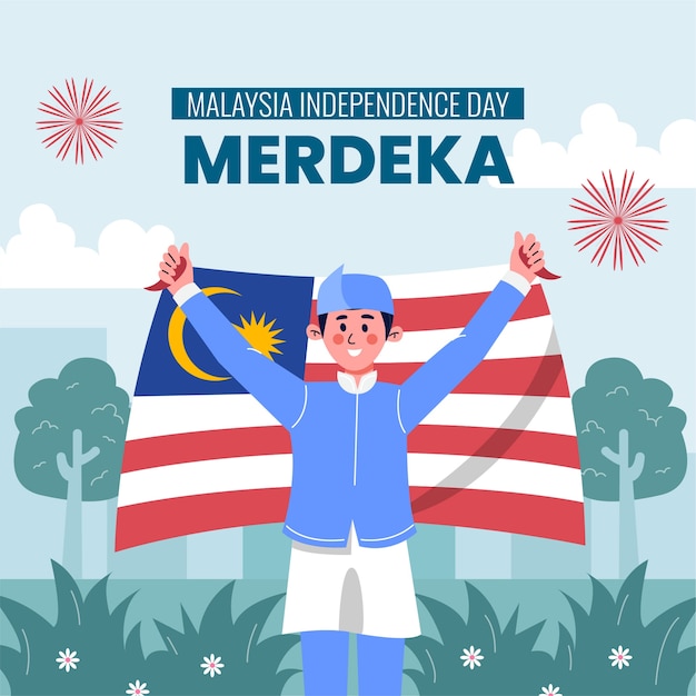 무료 벡터 말레이시아 독립 기념일 축하를 위한 평면 그림