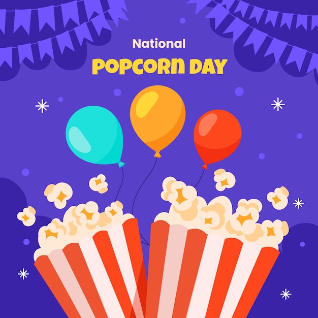 Бесплатное векторное изображение Плоская иллюстрация к национальному дню попкорна