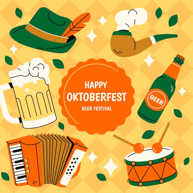 Плоская иллюстрация для празднования пивного фестиваля октоберфест