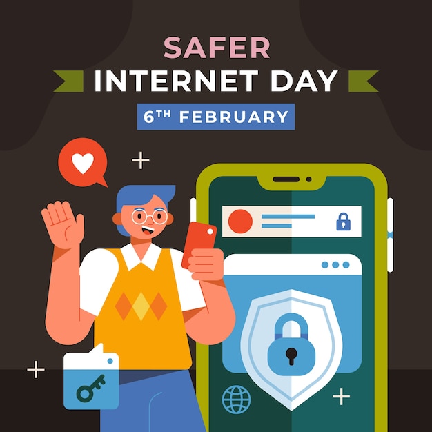 無料ベクター セーファー・インターネット・デー (safer internet day) のフラットイラスト