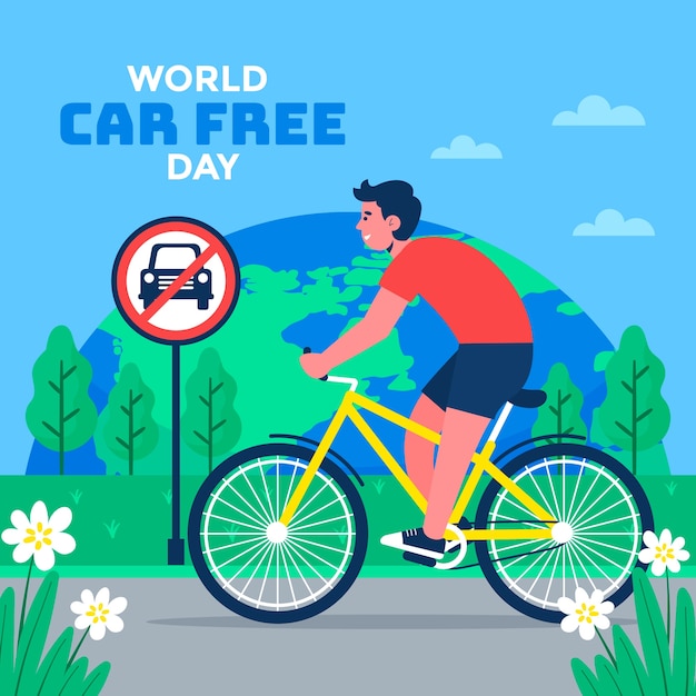 Бесплатное векторное изображение Плоская иллюстрация для осведомленности о всемирном дне без автомобилей