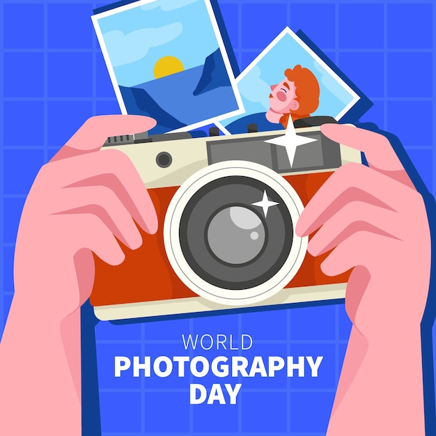 無料ベクター 世界の写真撮影の日のお祝いのためのフラットなイラスト