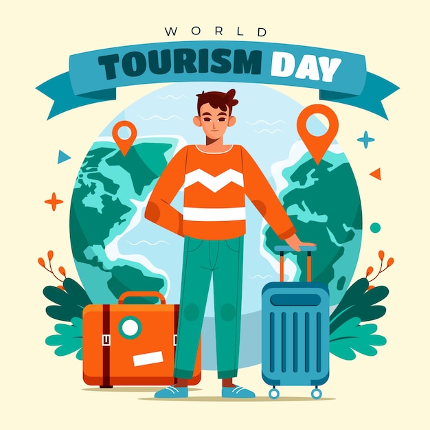 세계 관광의 날 축하를 위한 평평한 일러스트레이션
