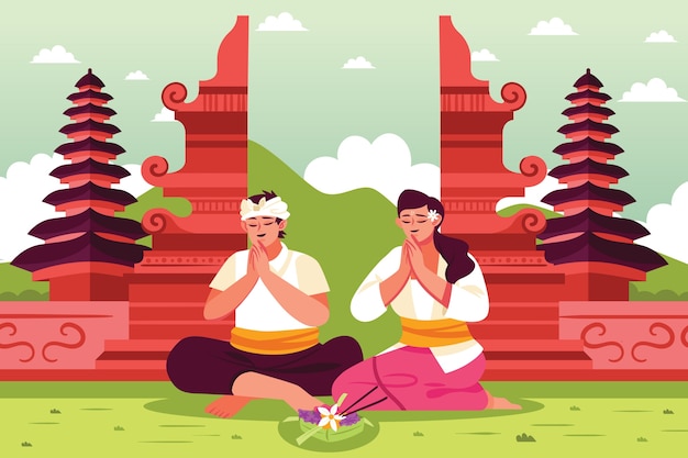 Free vector flat illustration for galungan celebration