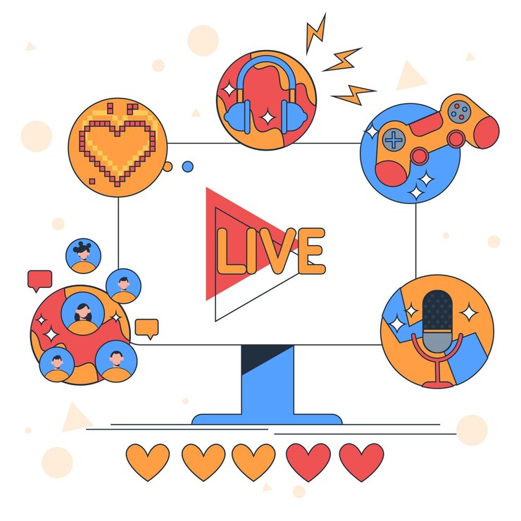 무료 Vector 평면 그림 게임 스 트리머 개념 요소