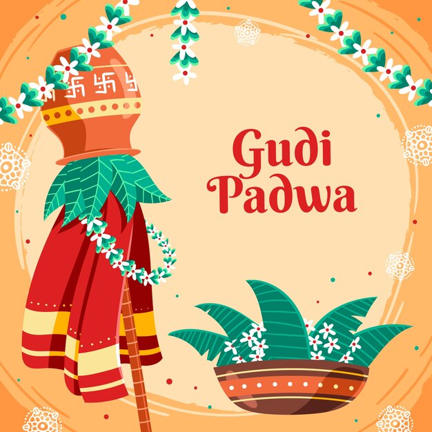 Flat illustration for gudi padwa festivity