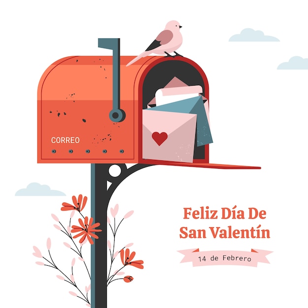 Illustrazione piatta di buon san valentino in spagnolo