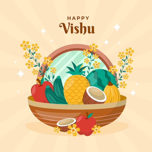 Free vector flat illustration for hindu vishu festival celebration