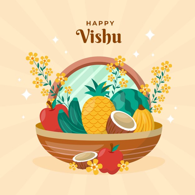 ヒンドゥー教のヴィシュ祭のお祝いの平らなイラスト