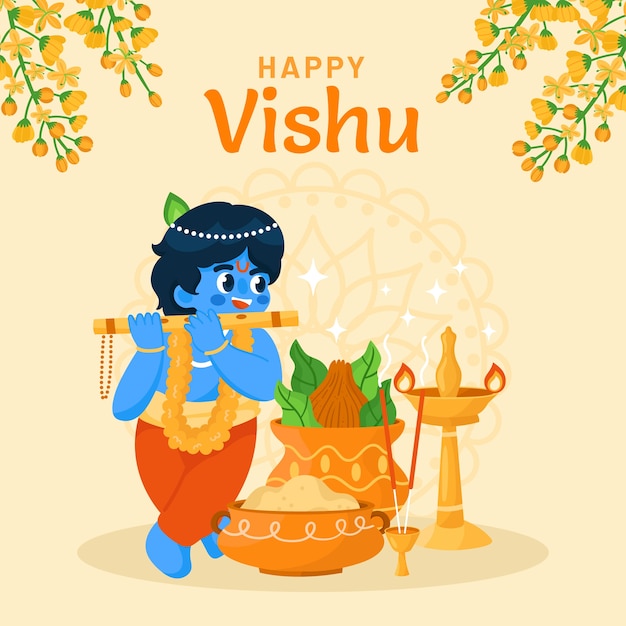 Free vector flat illustration for hindu vishu festival celebration