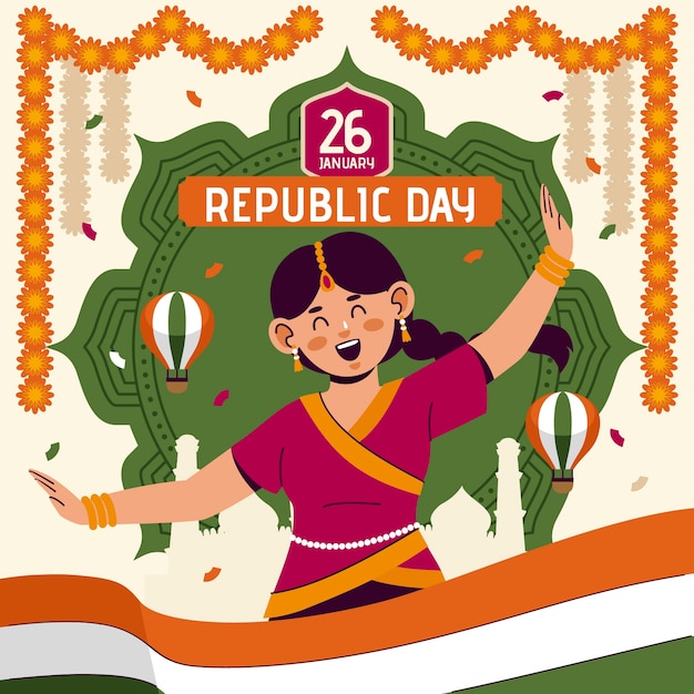 Free vector flat illustration for india republic day celebration