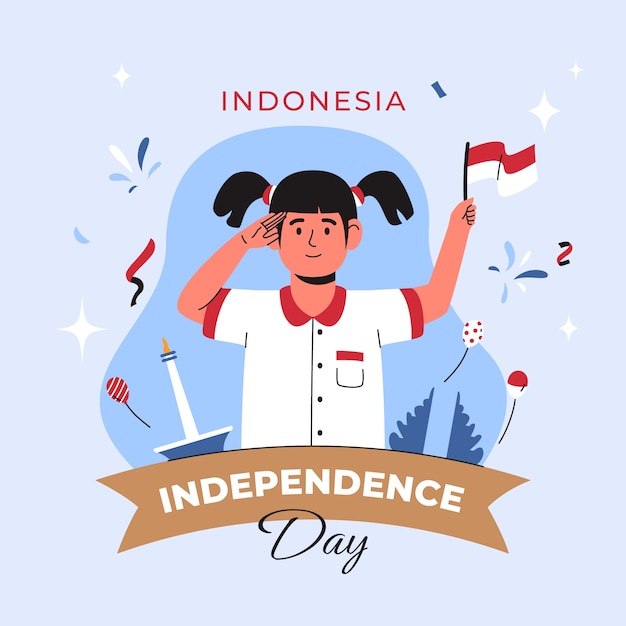 Vettore gratuito illustrazione piatta per la celebrazione del giorno dell'indipendenza dell'indonesia