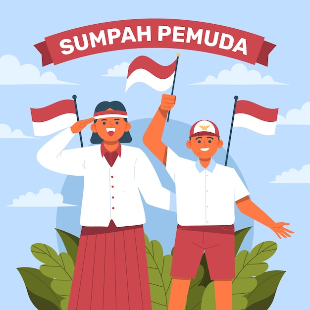 Vettore gratuito illustrazione piatta per la celebrazione indonesiana della sumpah pemuda