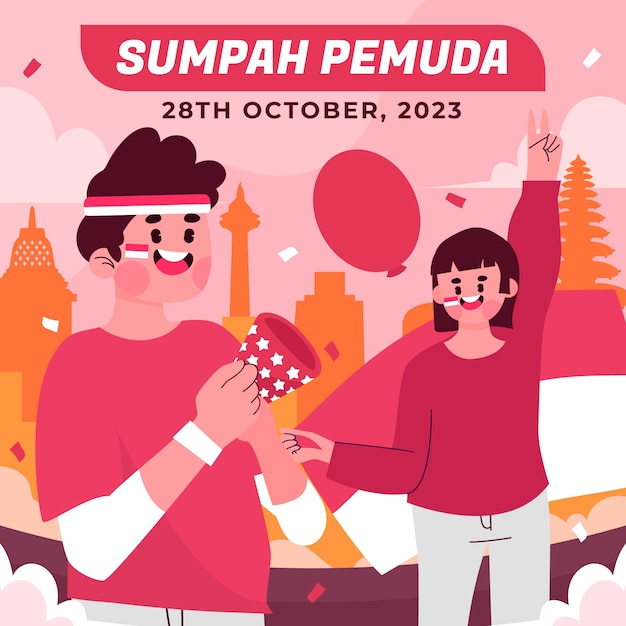 インドネシア語のsumpah pemudaのフラットイラスト