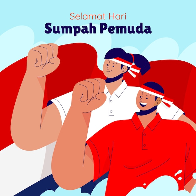 Vettore gratuito illustrazione piatta per sumpah pemuda indonesiano