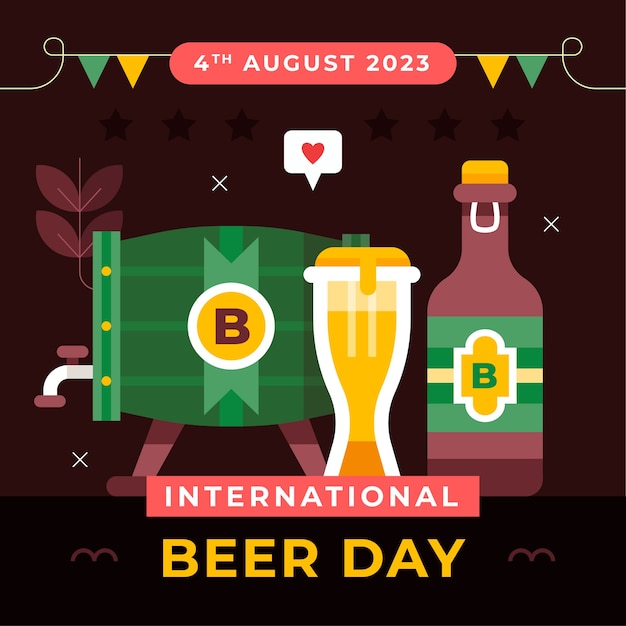 Vettore gratuito illustrazione piatta per la celebrazione della giornata internazionale della birra
