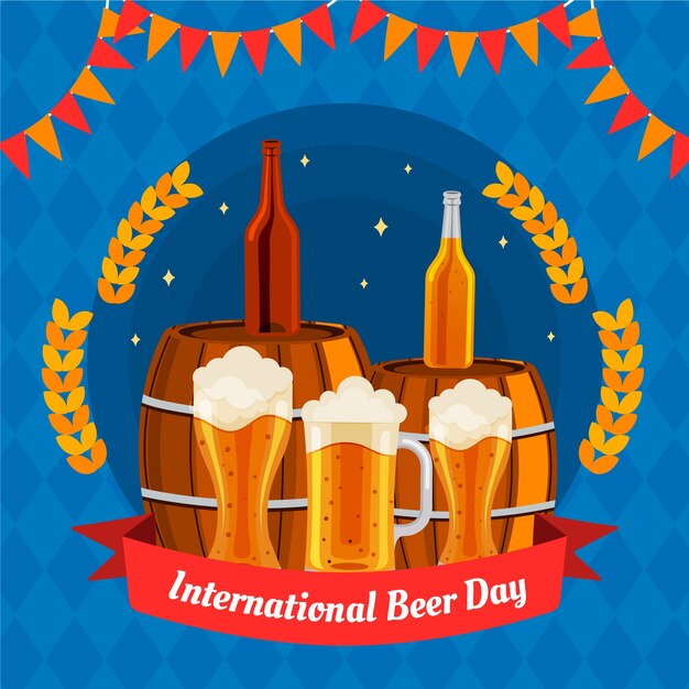 Flat illustration for international beer day celebration