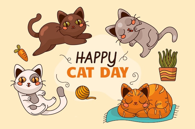 Free vector flat illustration for international cat day celebration