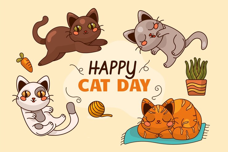 無料Vector 世界猫の日のお祝いのフラットイラスト
