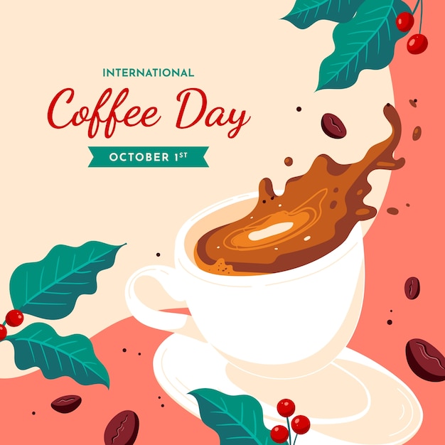 국제 커피의 날 축하를 위한 평면 그림