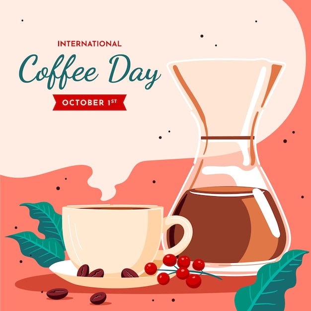 国際コーヒーデーのお祝いのためのフラットイラスト