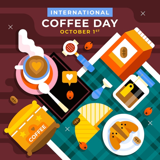 Illustrazione piatta per la celebrazione della Giornata internazionale del caffè